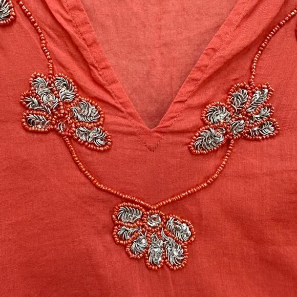 Bandolino Size 12 Cover-Up Salmon Color Embroidered Sequins Side Ties Beach - Picture 7 of 12